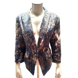 Vintage Abstract Print Womens Blazer Jacket 3/4 Sleeve size Small
